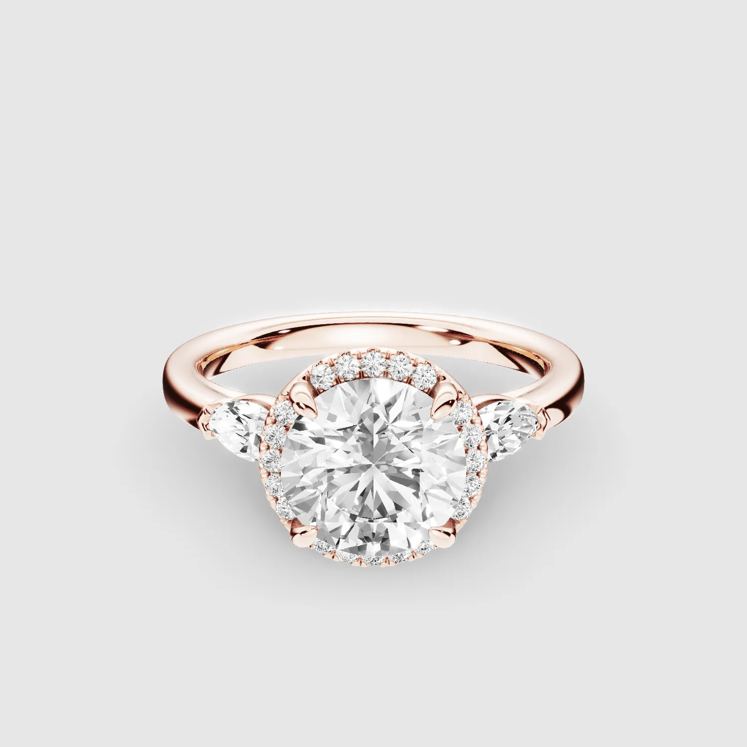 Maria Three Stone Plain Shank Lab Grown Solitaire Diamond Ring - The Mystic Halo Collection-Round