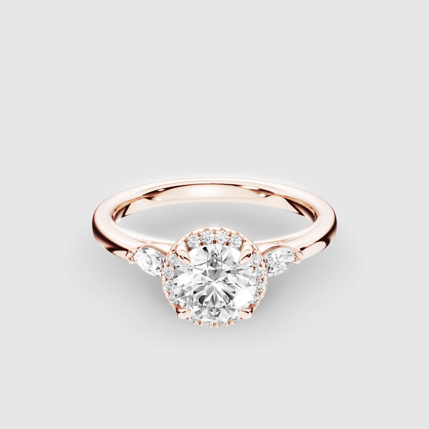 Maria Three Stone Plain Shank Lab Grown Solitaire Diamond Ring - The Mystic Halo Collection-Round