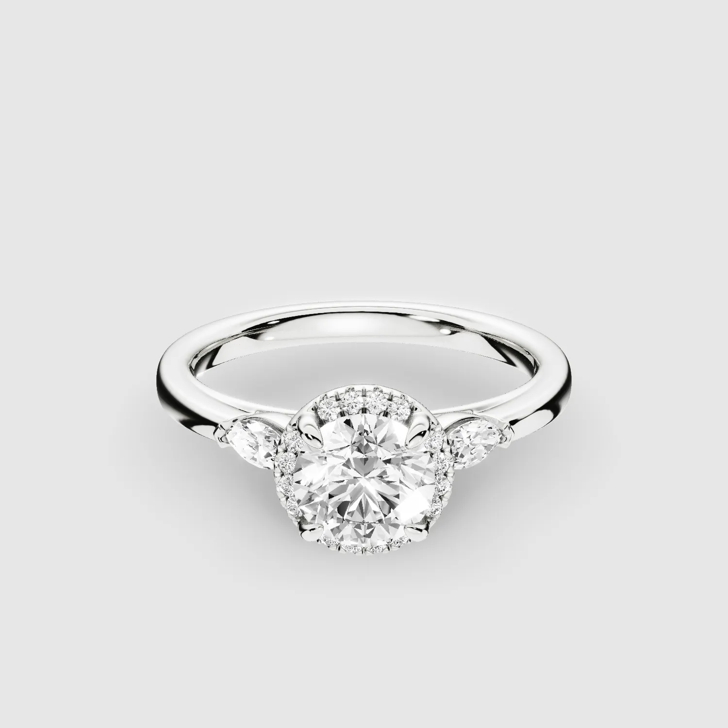 Maria Three Stone Plain Shank Lab Grown Solitaire Diamond Ring - The Mystic Halo Collection-Round