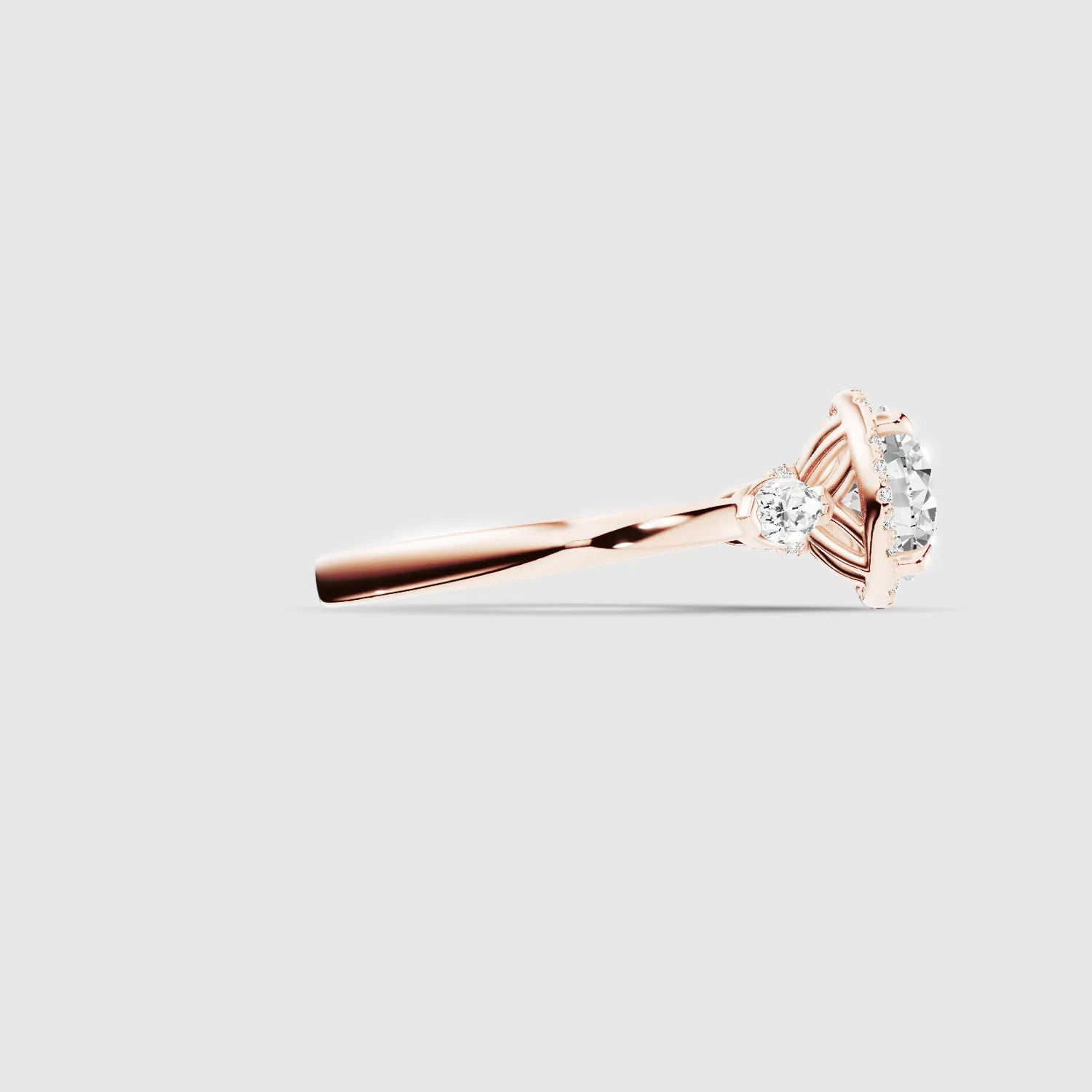 Maria Three Stone Plain Shank Lab Grown Solitaire Diamond Ring - The Mystic Halo Collection-Round