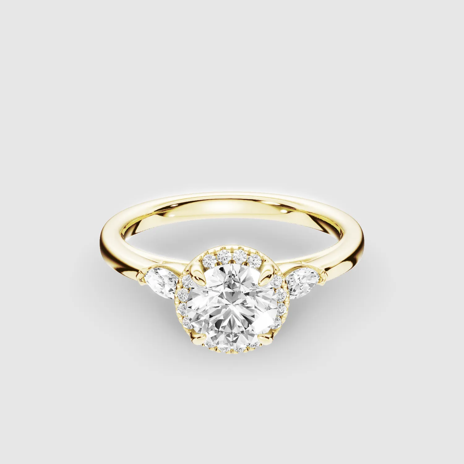 Maria Three Stone Plain Shank Lab Grown Solitaire Diamond Ring - The Mystic Halo Collection-Round