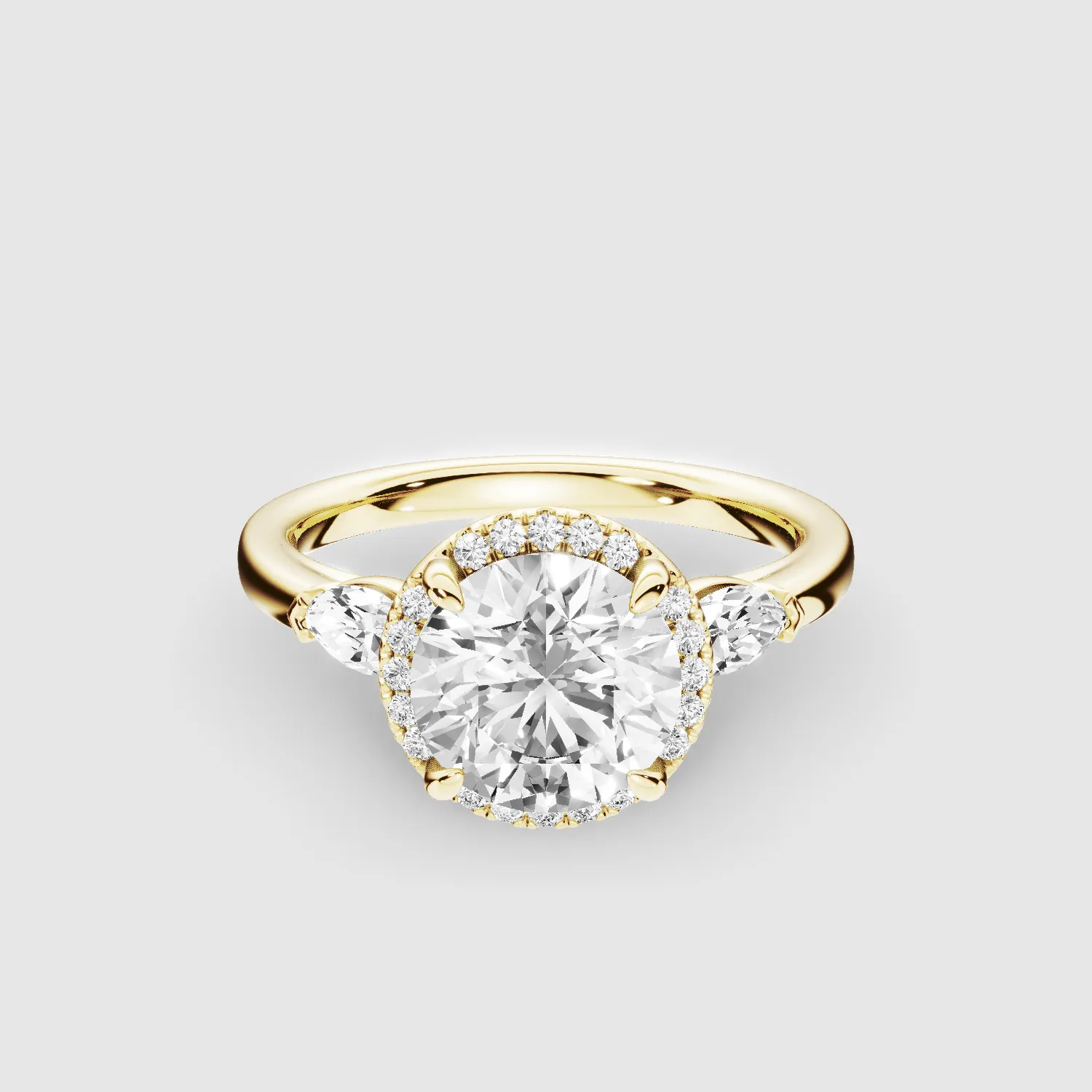 Maria Three Stone Plain Shank Lab Grown Solitaire Diamond Ring - The Mystic Halo Collection-Round