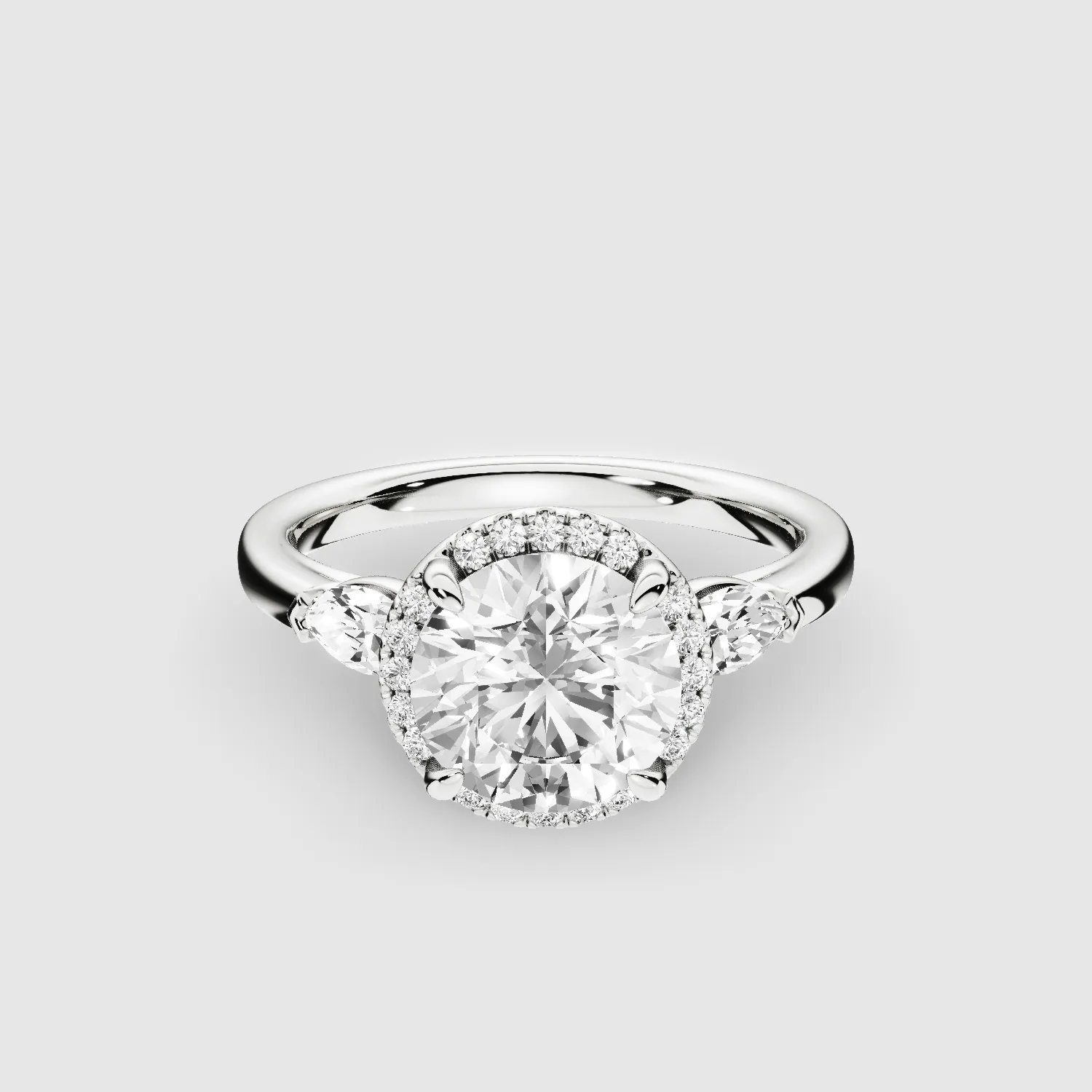 Maria Three Stone Plain Shank Lab Grown Solitaire Diamond Ring - The Mystic Halo Collection-Round