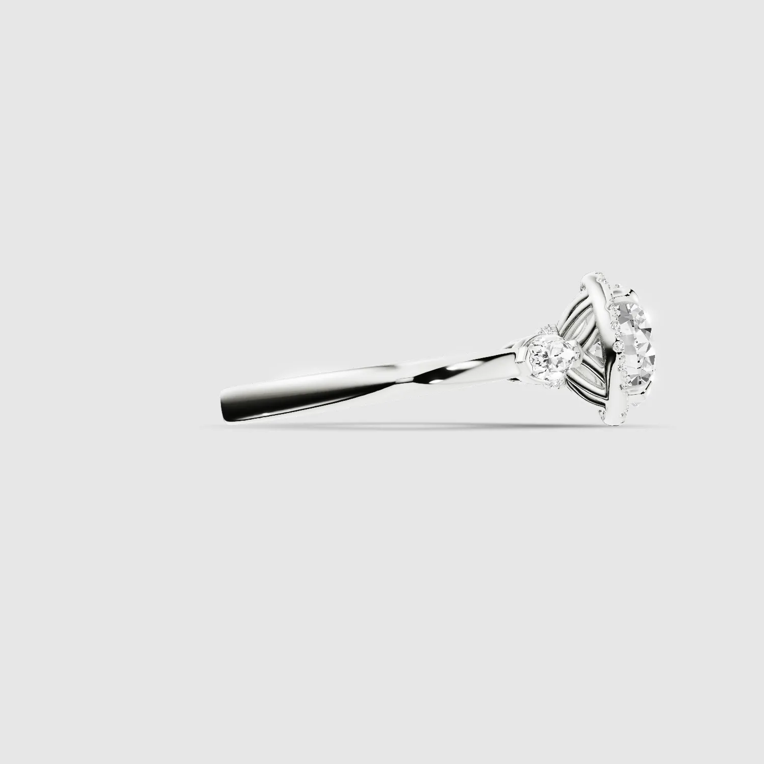 Maria Three Stone Plain Shank Lab Grown Solitaire Diamond Ring - The Mystic Halo Collection-Round
