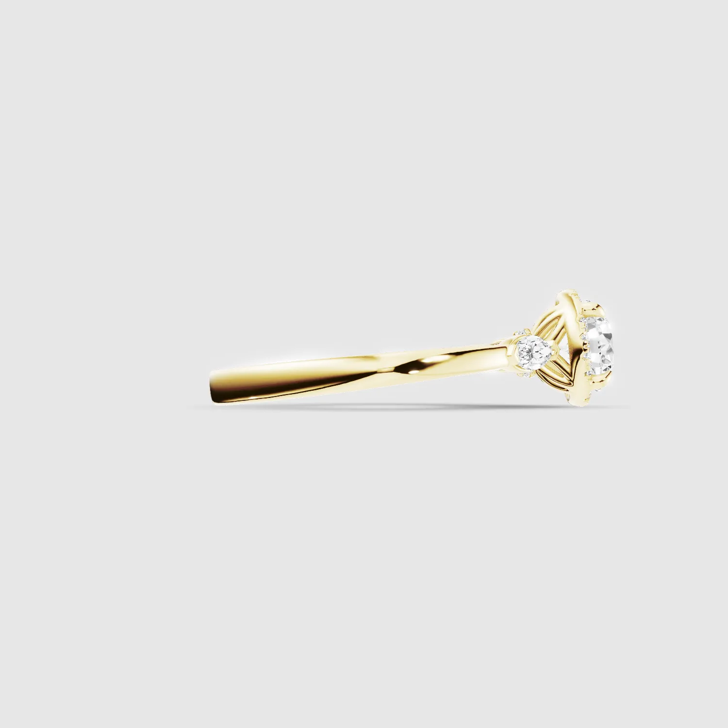 Maria Three Stone Plain Shank Lab Grown Solitaire Diamond Ring - The Mystic Halo Collection-Round