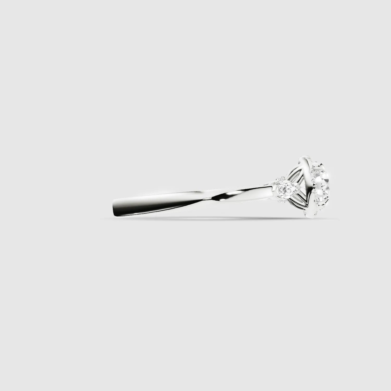 Maria Three Stone Plain Shank Lab Grown Solitaire Diamond Ring - The Mystic Halo Collection-Round