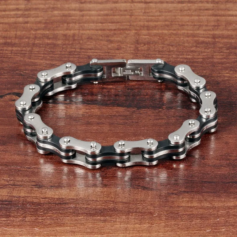 Men Jewelry Stainless Steel Silicone Bracelets Biker Bicycle Motorcycle Chain Man Hand Bracelet Accessories