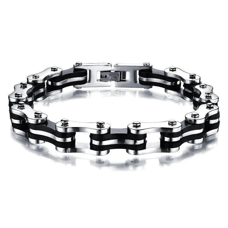 Men Jewelry Stainless Steel Silicone Bracelets Biker Bicycle Motorcycle Chain Man Hand Bracelet Accessories