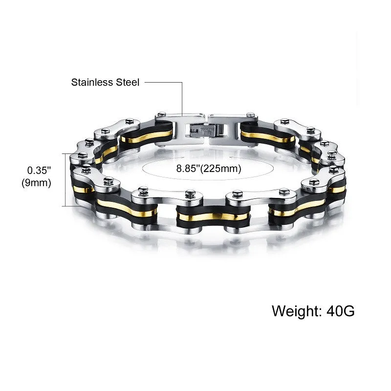 Men Jewelry Stainless Steel Silicone Bracelets Biker Bicycle Motorcycle Chain Man Hand Bracelet Accessories