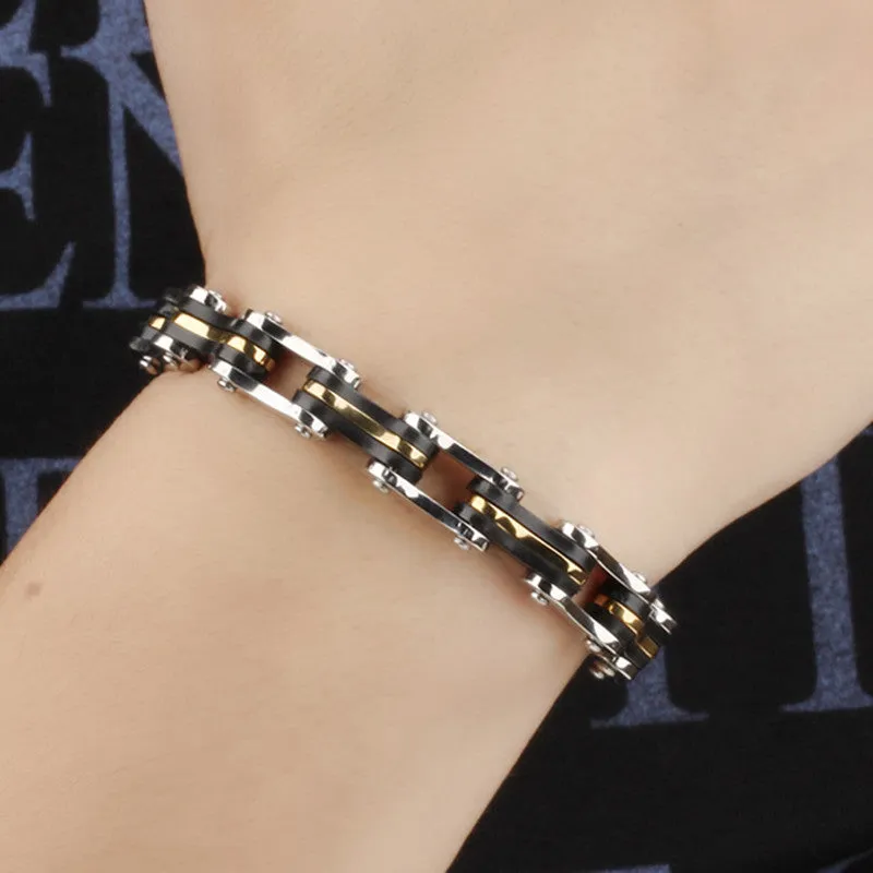 Men Jewelry Stainless Steel Silicone Bracelets Biker Bicycle Motorcycle Chain Man Hand Bracelet Accessories