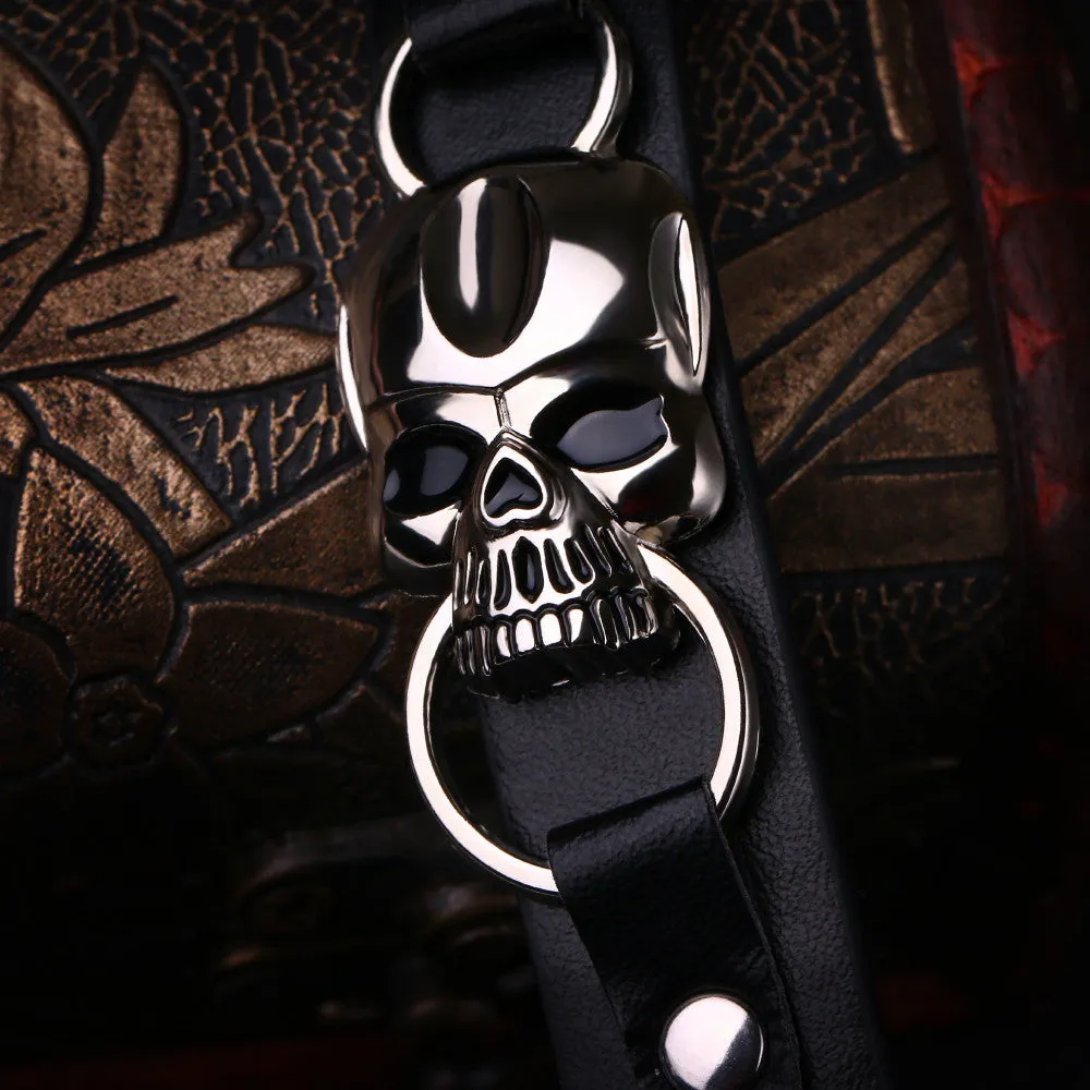 Men's Braided Punk Genuine Leather buckle Rock Punk Zinc Alloy Skull Charms Cuff Bracelet Bangles Casual Jewelry