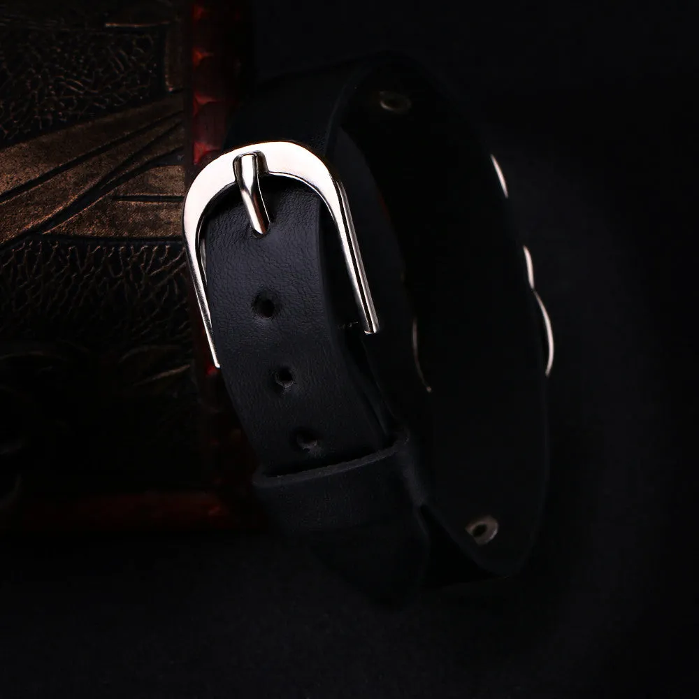 Men's Braided Punk Genuine Leather buckle Rock Punk Zinc Alloy Skull Charms Cuff Bracelet Bangles Casual Jewelry