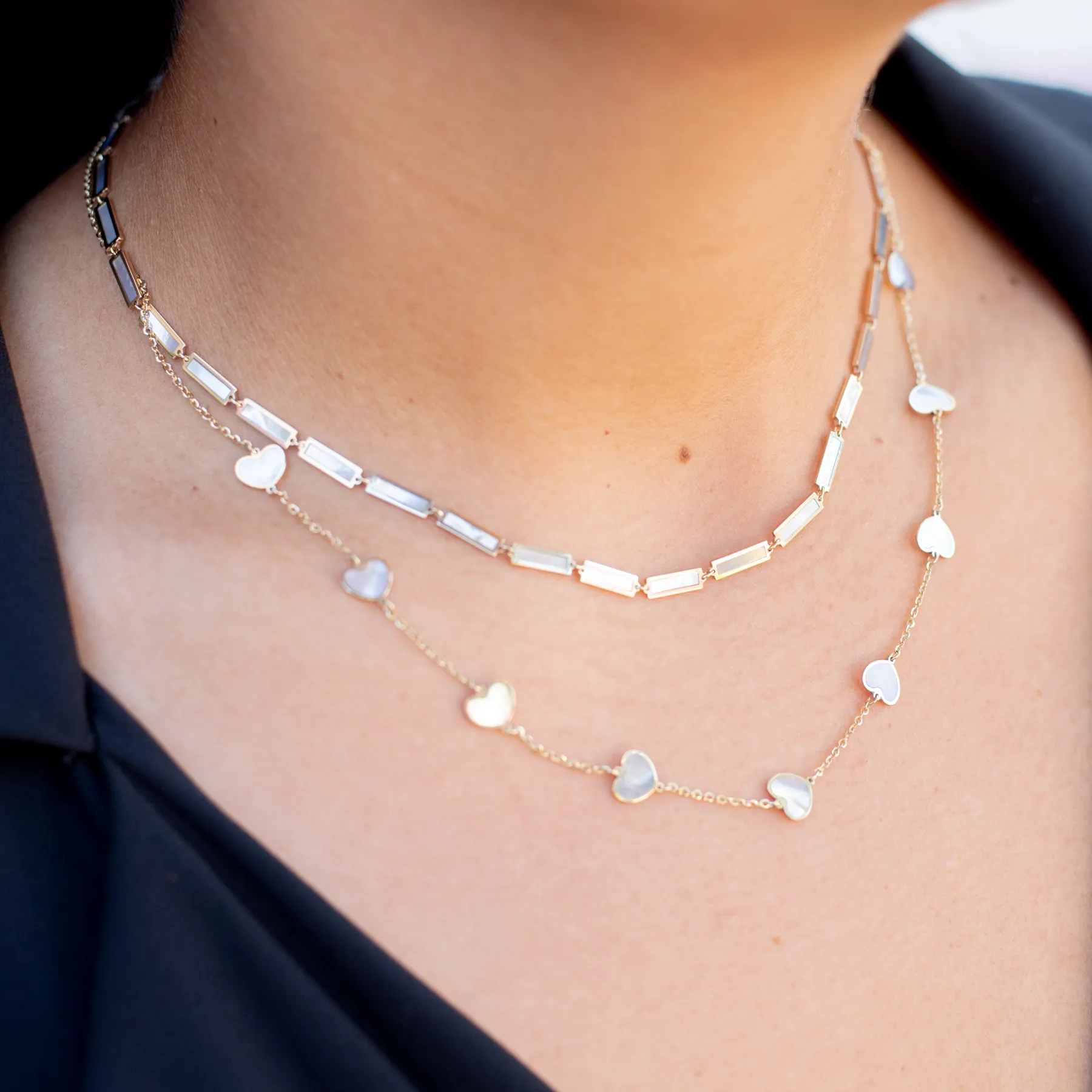Mini Heart Station Necklace/Mother of Pearl