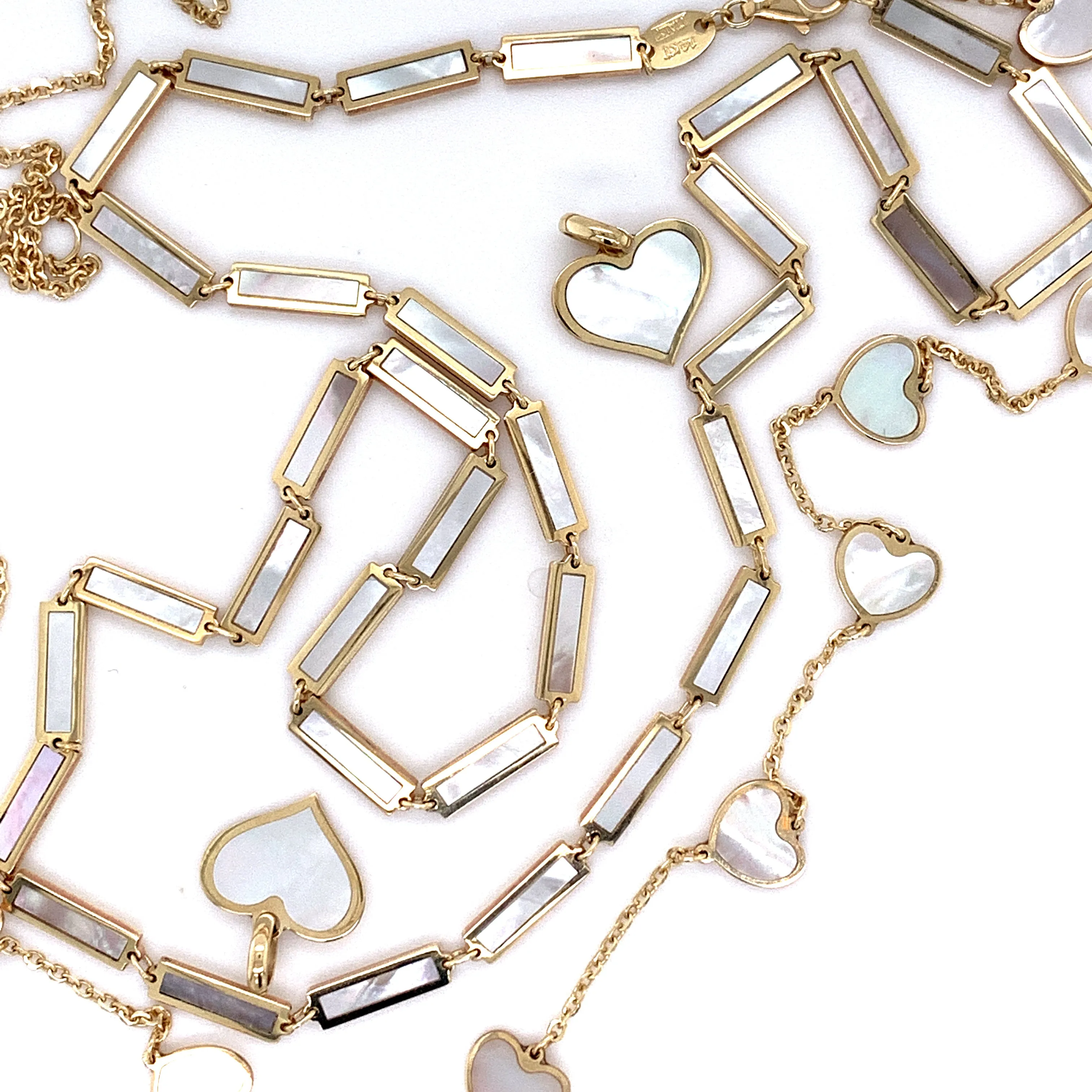 Mini Heart Station Necklace/Mother of Pearl