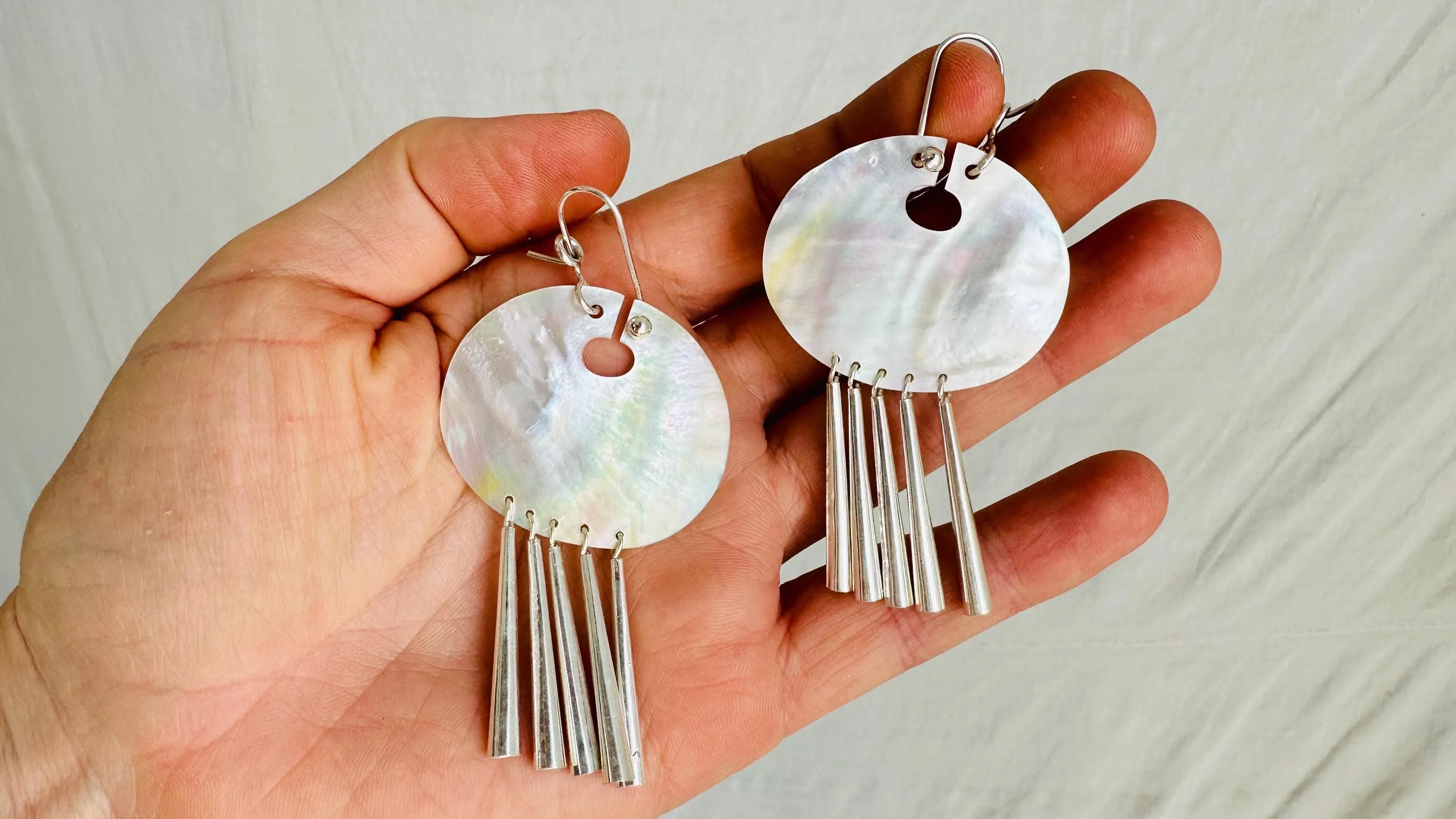 Mother of Pearl & Silver Earrings. Handmade Designer Jewelry in Sterling Silver. 2412