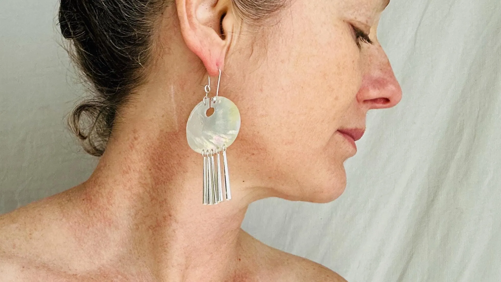 Mother of Pearl & Silver Earrings. Handmade Designer Jewelry in Sterling Silver. 2412