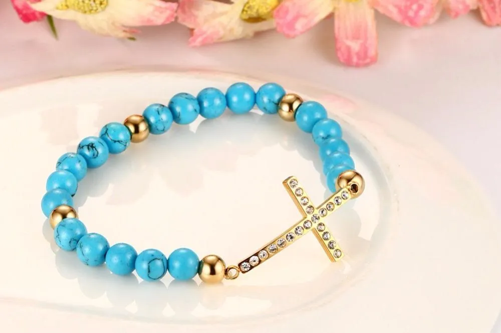 Natural Hematite Stone Beaded Charm Bracelet