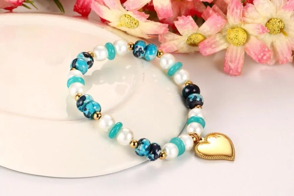 Natural Hematite Stone Beaded Charm Bracelet