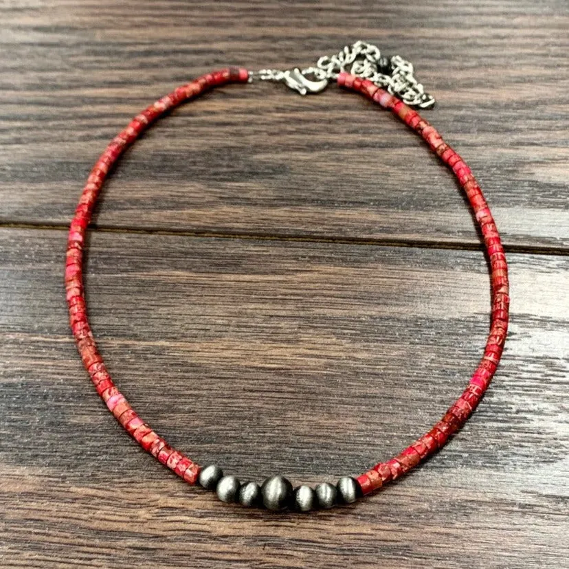 Navajo Inspired Pearl & Rondelle Gemstone Beaded Necklace (3 Gemstone Variants Available)