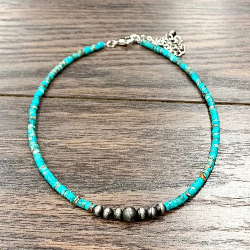Navajo Inspired Pearl & Rondelle Gemstone Beaded Necklace (3 Gemstone Variants Available)