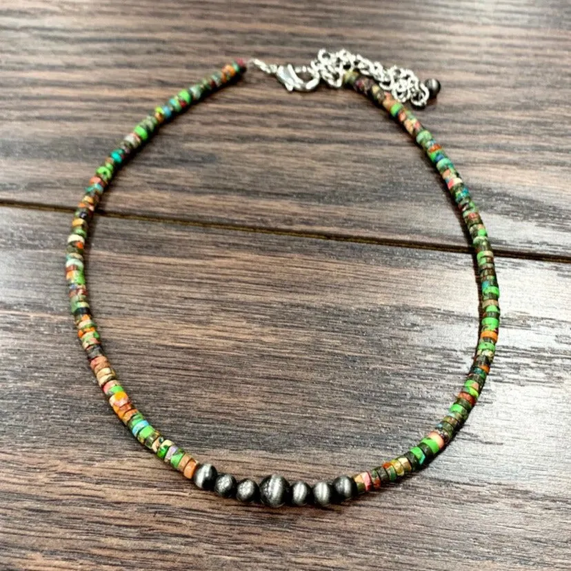 Navajo Inspired Pearl & Rondelle Gemstone Beaded Necklace (3 Gemstone Variants Available)