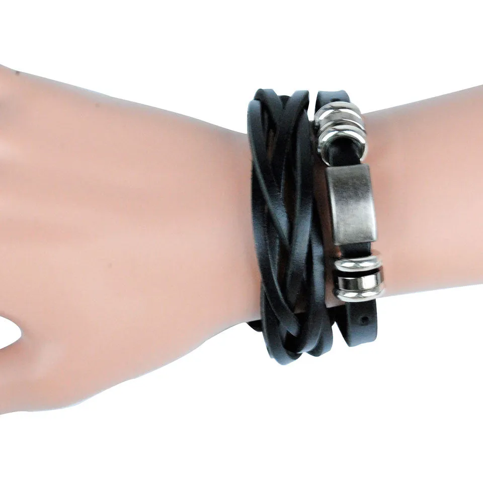 New arrival high quality brown and black leather wrap bracelet for men male jewelry cool stainless steel bracelet