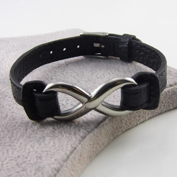 New Fashion Jewelry Stainless Steel Infinity Symbol Bracelets Bangles Belt Buckle Genuine Leather Bracelets