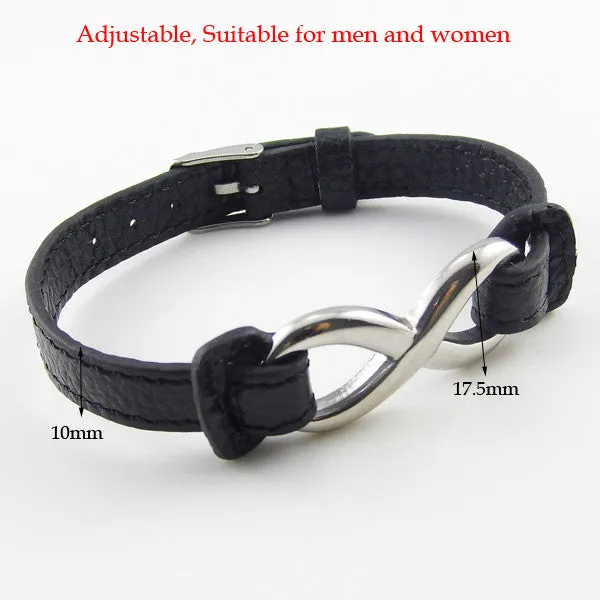 New Fashion Jewelry Stainless Steel Infinity Symbol Bracelets Bangles Belt Buckle Genuine Leather Bracelets
