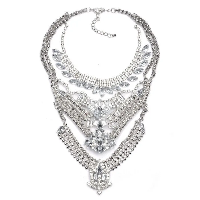 New Fashion Vintage Necklace Wholesale Women Crystal Mulit Layer Collar Costume Metal Chunky Statement Necklaces & Pendants