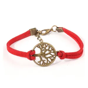 New hot sale 100% Fashion Vintage hand-woven Rope Chain Leather Bracelet Metal tree charm bracelets jewelry for women