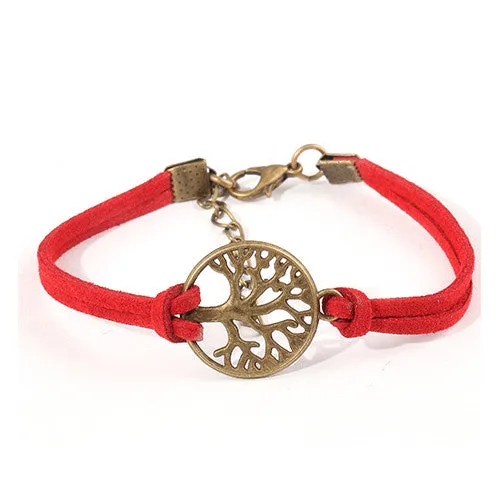 New hot sale 100% Fashion Vintage hand-woven Rope Chain Leather Bracelet Metal tree charm bracelets jewelry for women
