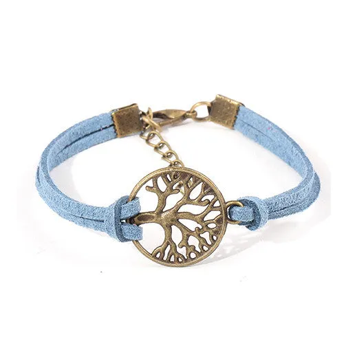 New hot sale 100% Fashion Vintage hand-woven Rope Chain Leather Bracelet Metal tree charm bracelets jewelry for women