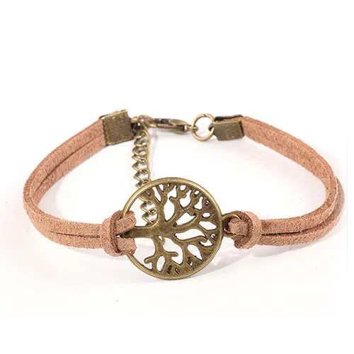 New hot sale 100% Fashion Vintage hand-woven Rope Chain Leather Bracelet Metal tree charm bracelets jewelry for women