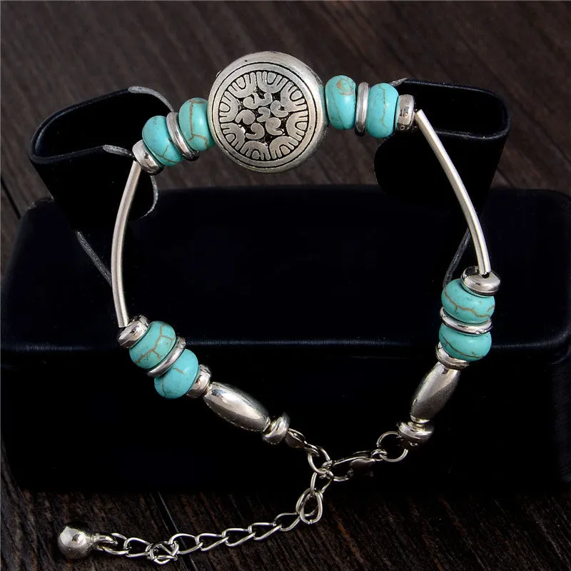 New Natural Stones Buddha Bracelet Turquoise Tibetan Silver Vintage Bracelets & Bangles Charm Bracelets Men Women Unisex