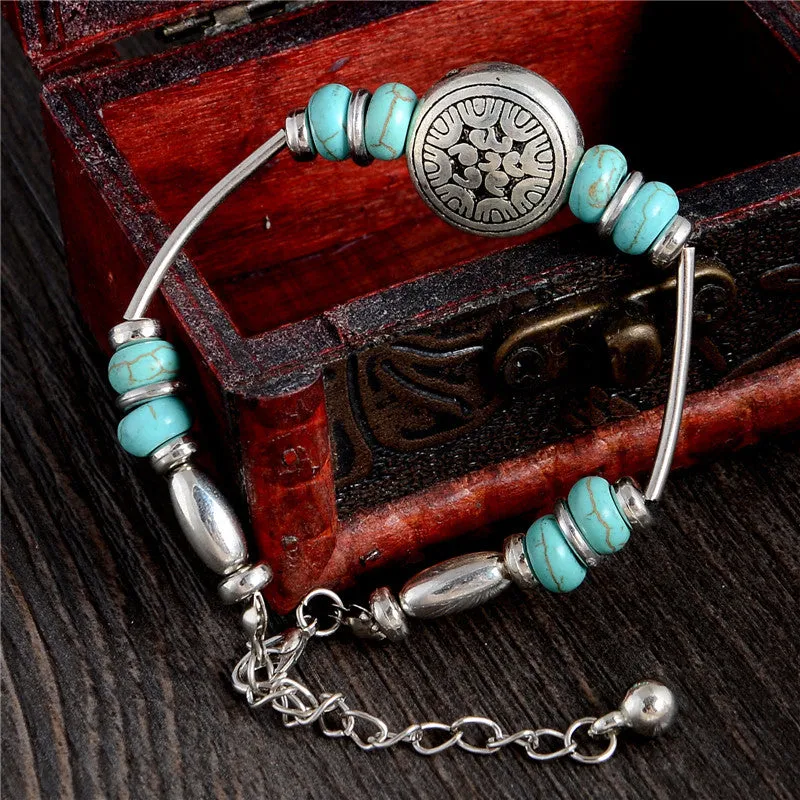 New Natural Stones Buddha Bracelet Turquoise Tibetan Silver Vintage Bracelets & Bangles Charm Bracelets Men Women Unisex