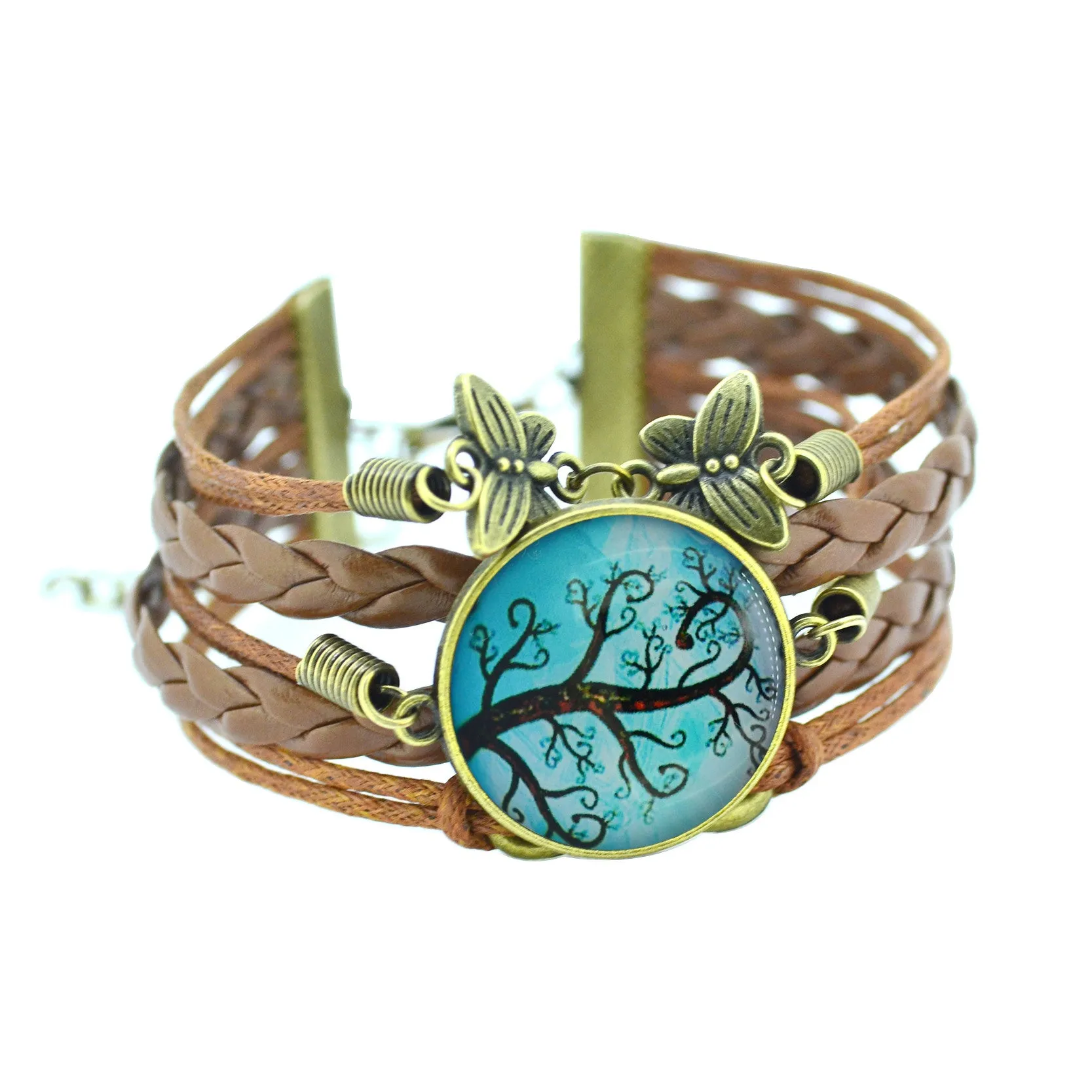 Newest Bracelet Bangles life tree Galaxy Cabochon vintage bronze butterfly Leather Bracelet For Women Men