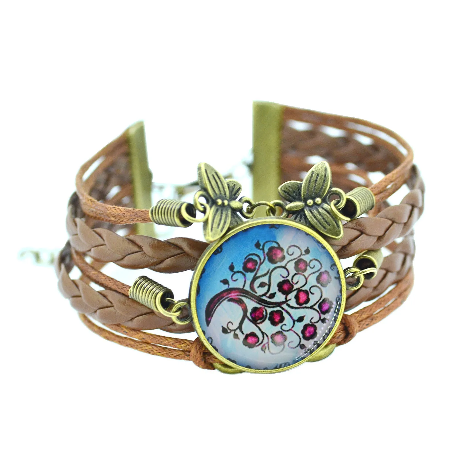Newest Bracelet Bangles life tree Galaxy Cabochon vintage bronze butterfly Leather Bracelet For Women Men
