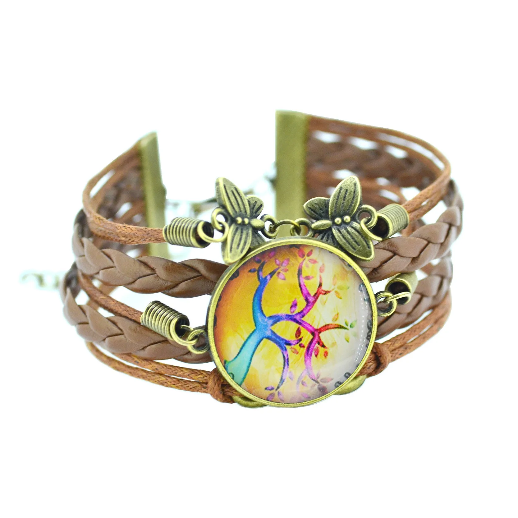 Newest Bracelet Bangles life tree Galaxy Cabochon vintage bronze butterfly Leather Bracelet For Women Men