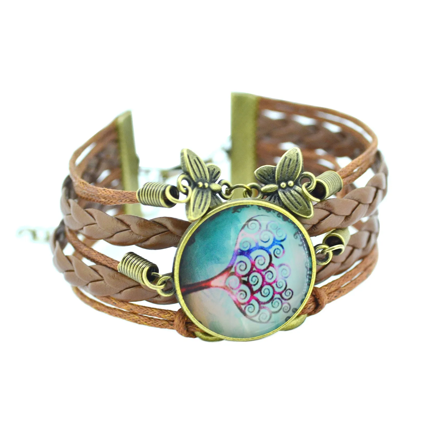 Newest Bracelet Bangles life tree Galaxy Cabochon vintage bronze butterfly Leather Bracelet For Women Men