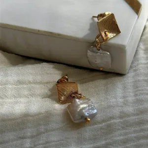 Pearl Drop Square Earrings