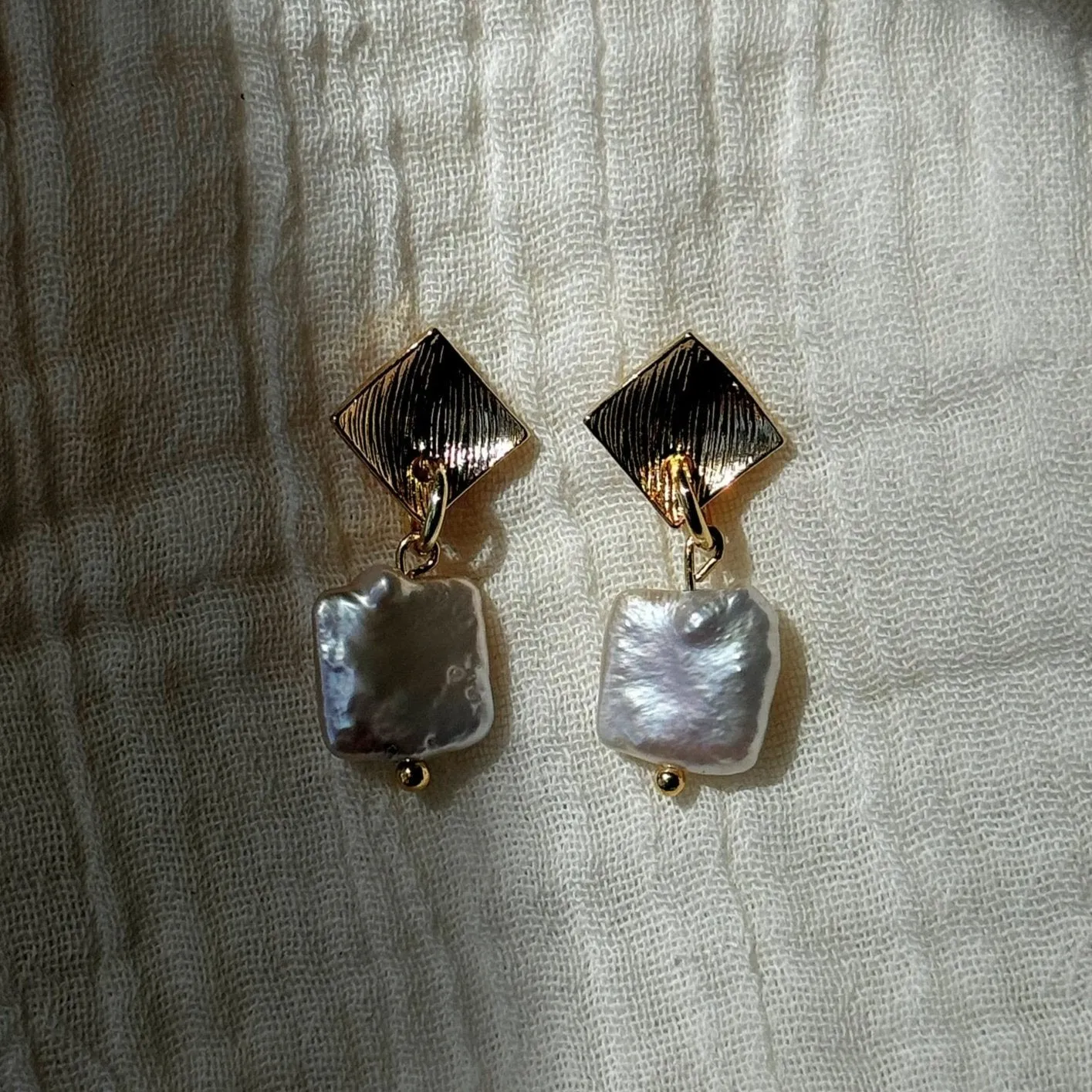 Pearl Drop Square Earrings
