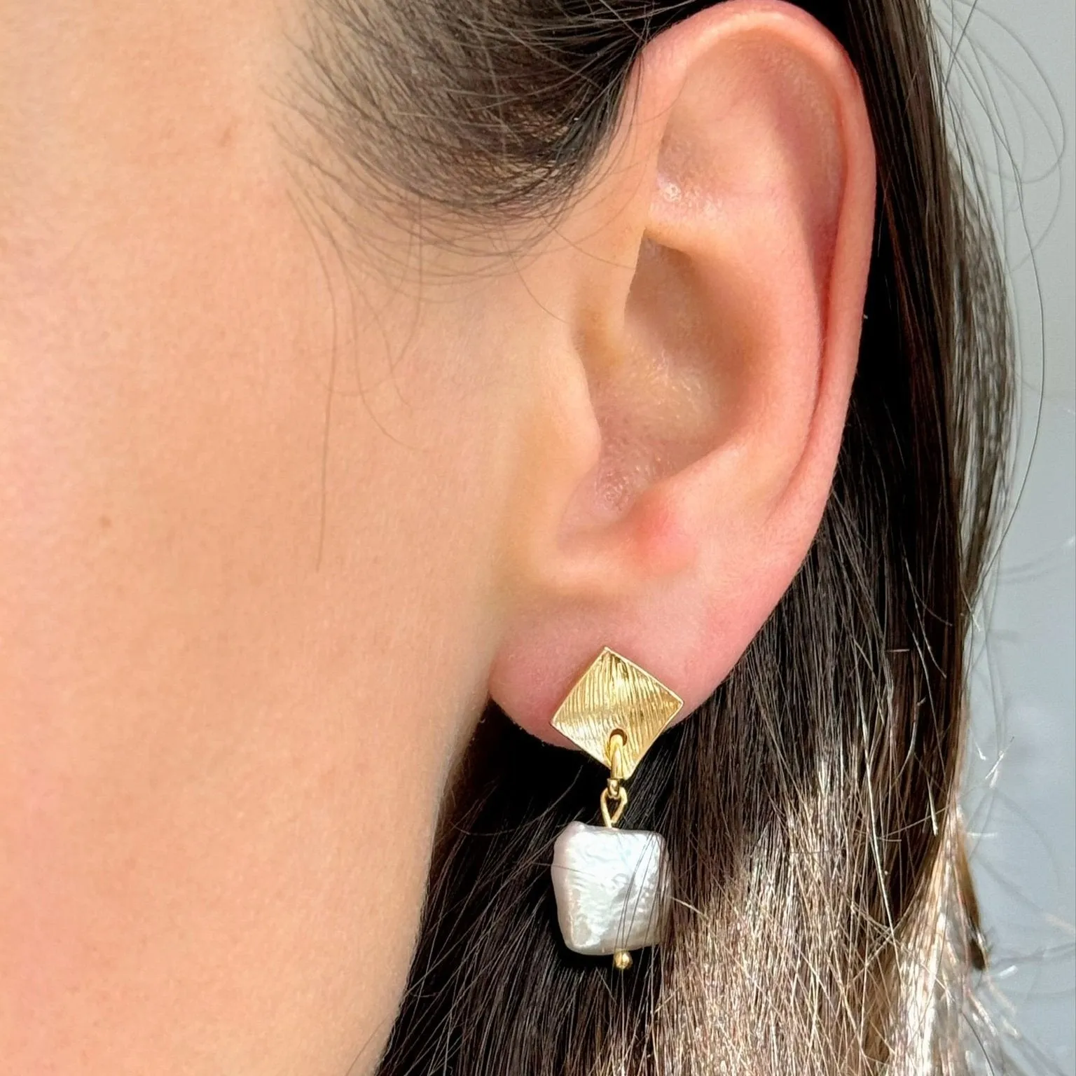 Pearl Drop Square Earrings