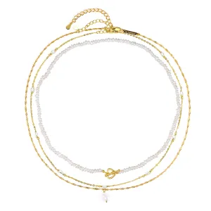 Pearl Layering Necklaces Set Gold Sterling Silver