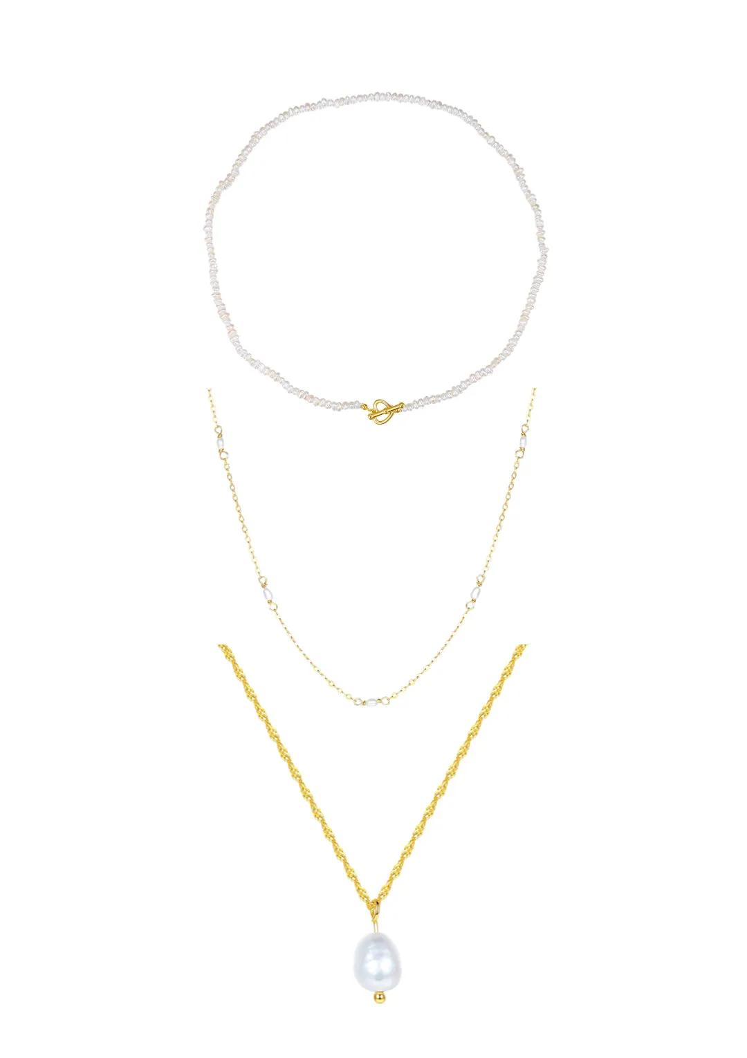 Pearl Layering Necklaces Set Gold Sterling Silver
