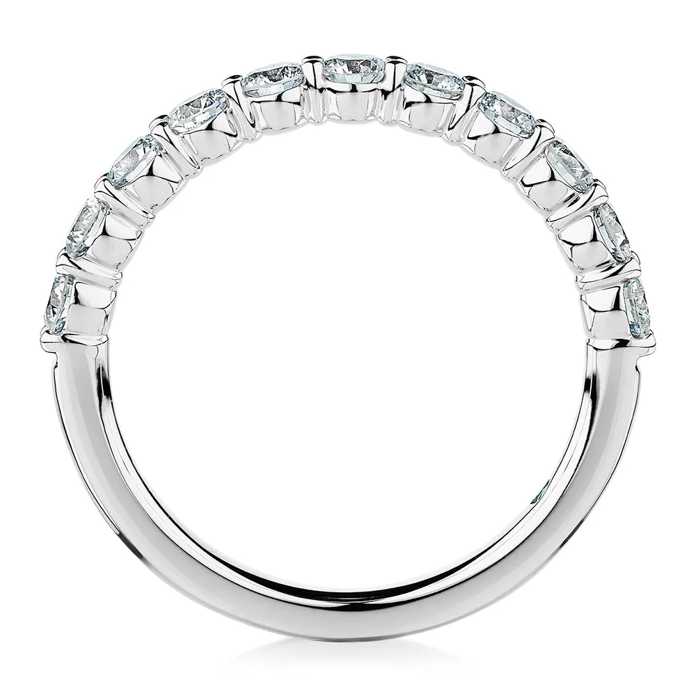 Premium Laboratory Created Diamond, 0.90 carat TW round brilliant wedding or eternity band in 14 carat white gold