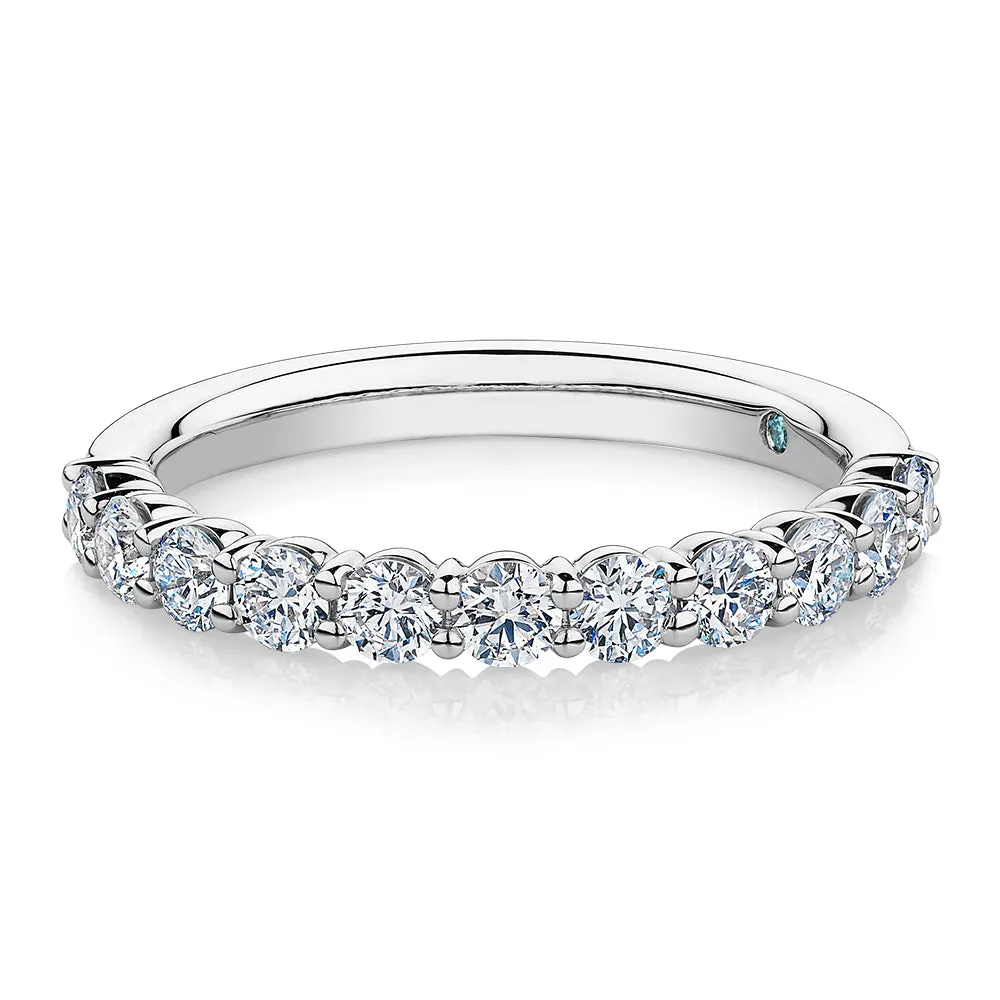 Premium Laboratory Created Diamond, 0.90 carat TW round brilliant wedding or eternity band in 14 carat white gold