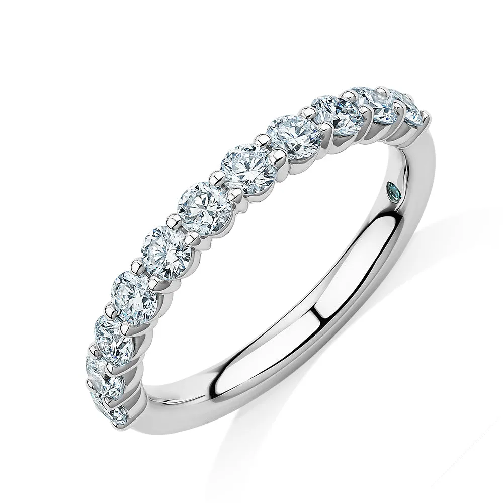 Premium Laboratory Created Diamond, 0.90 carat TW round brilliant wedding or eternity band in 14 carat white gold