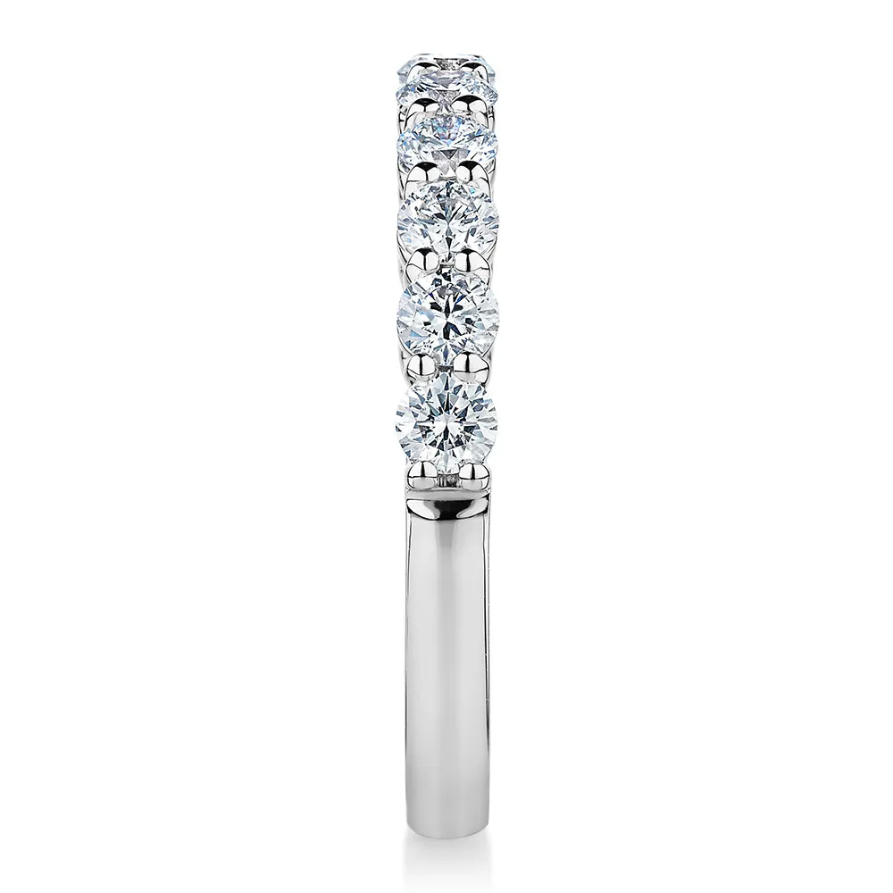 Premium Laboratory Created Diamond, 0.90 carat TW round brilliant wedding or eternity band in 14 carat white gold