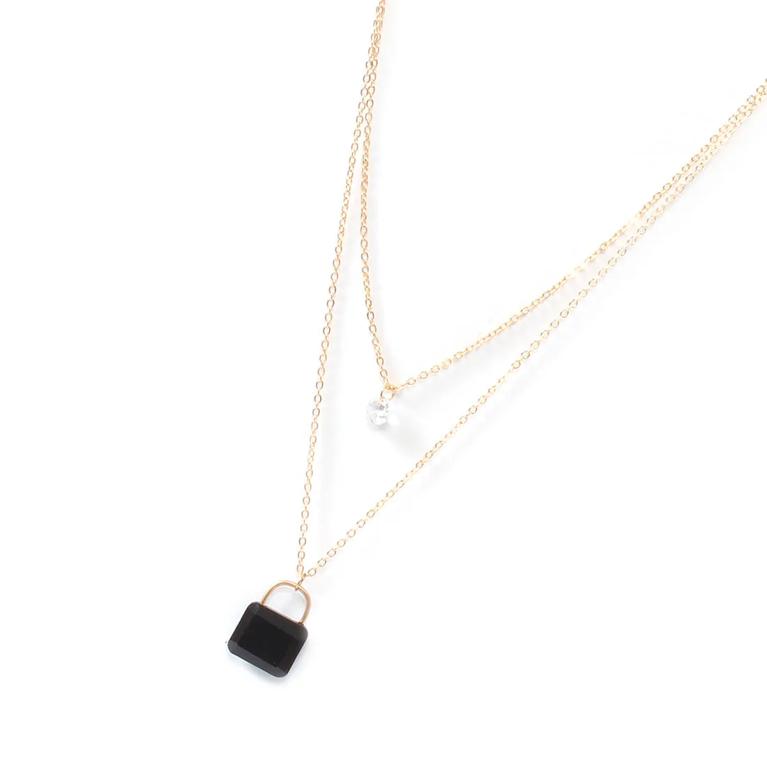 RHINESTONE LOCK & DIAMANTÈ PENDANT STATEMENT GOLD-TONED LAYERED NECKLACE