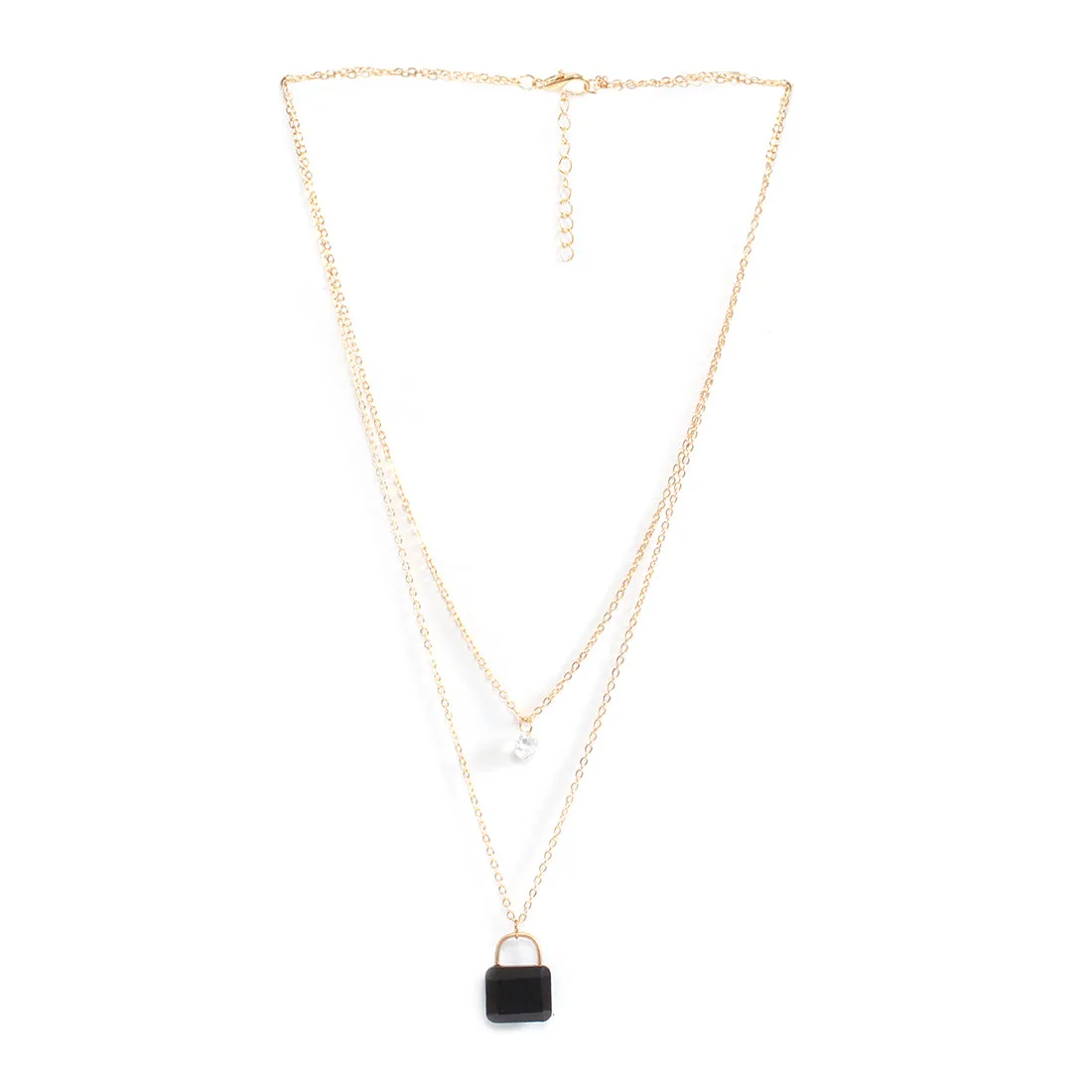 RHINESTONE LOCK & DIAMANTÈ PENDANT STATEMENT GOLD-TONED LAYERED NECKLACE